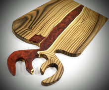 Load image into Gallery viewer, Olive Wood and Epoxy Charcuterie Board with Horned Handles
